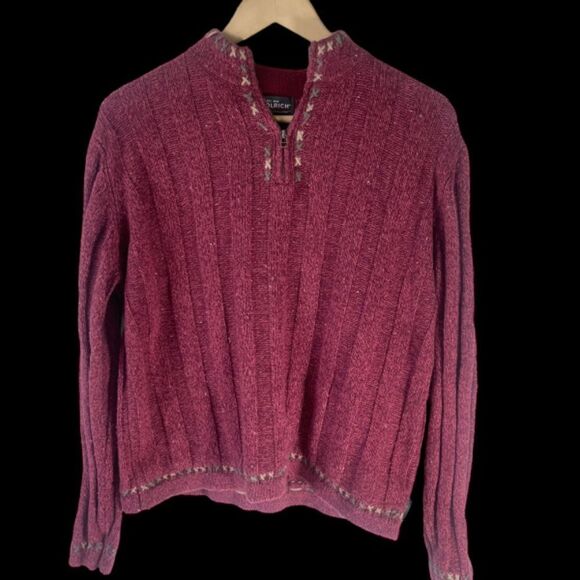 Woolrich Vintage Chunky Space Dyed 1/1 Zip Ramie/Wool Blend Sweater Sz S - Picture 1 of 9